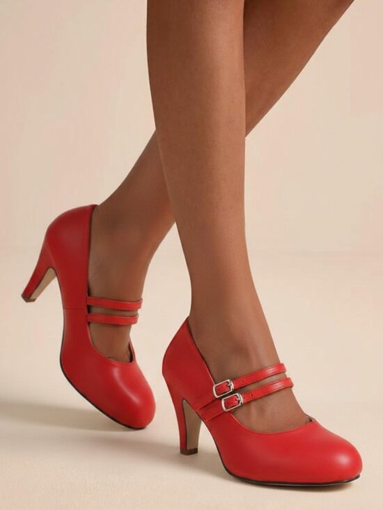 Chase + Chloe Shoes - Women’s Double Strap Mary Jane Heels – Retro Round Toe Pumps